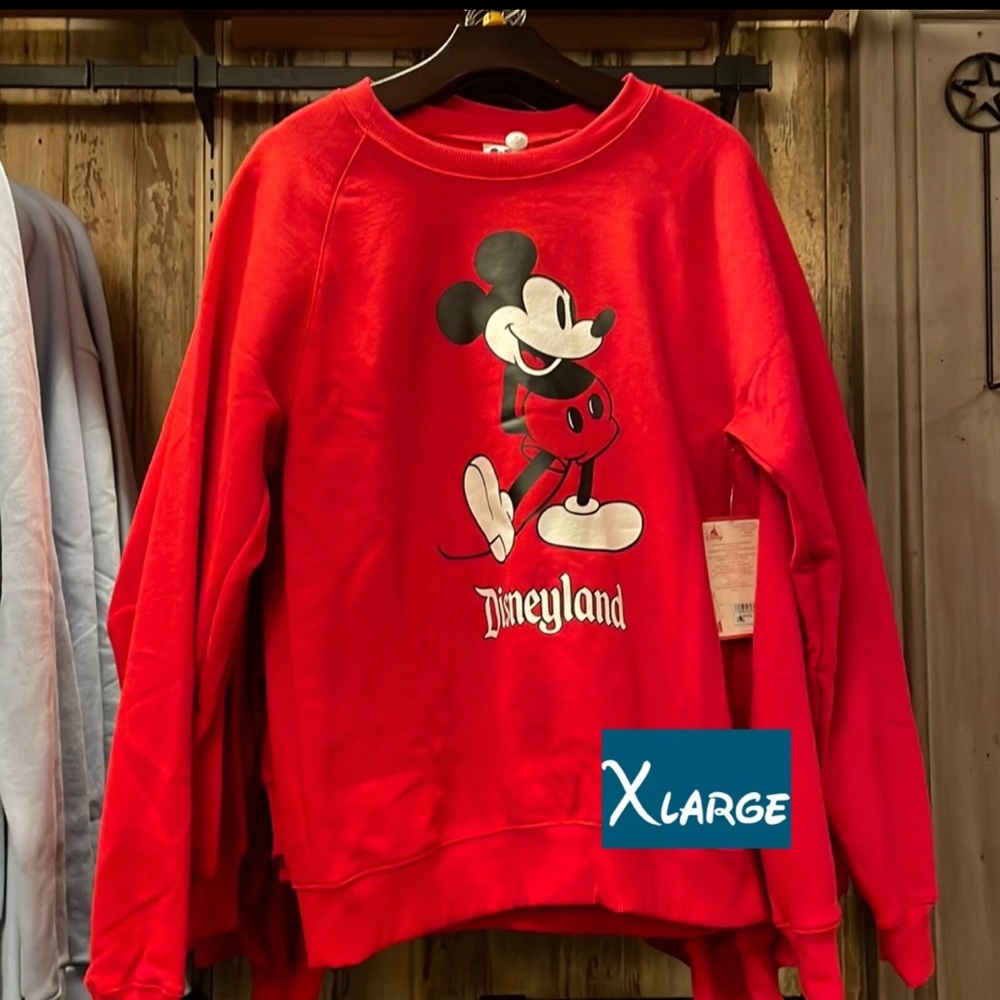 Disney Parks Disneyland Standing Mickey Mouse Classic Red Pullover Sweater XL